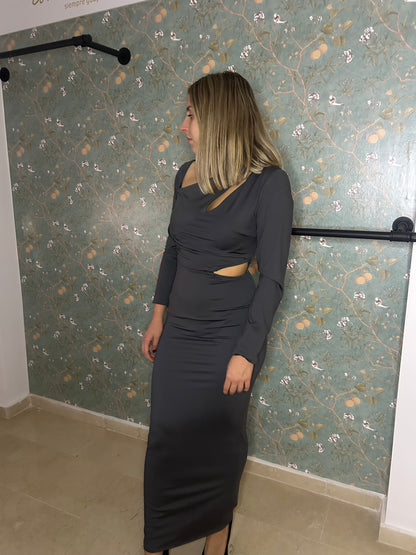 Vestido con aperturas gris oscuro