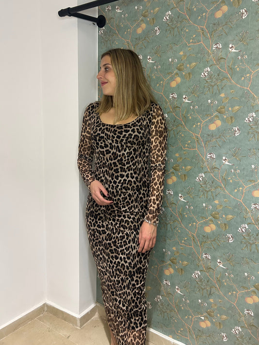 Vestido animal print cuello barco